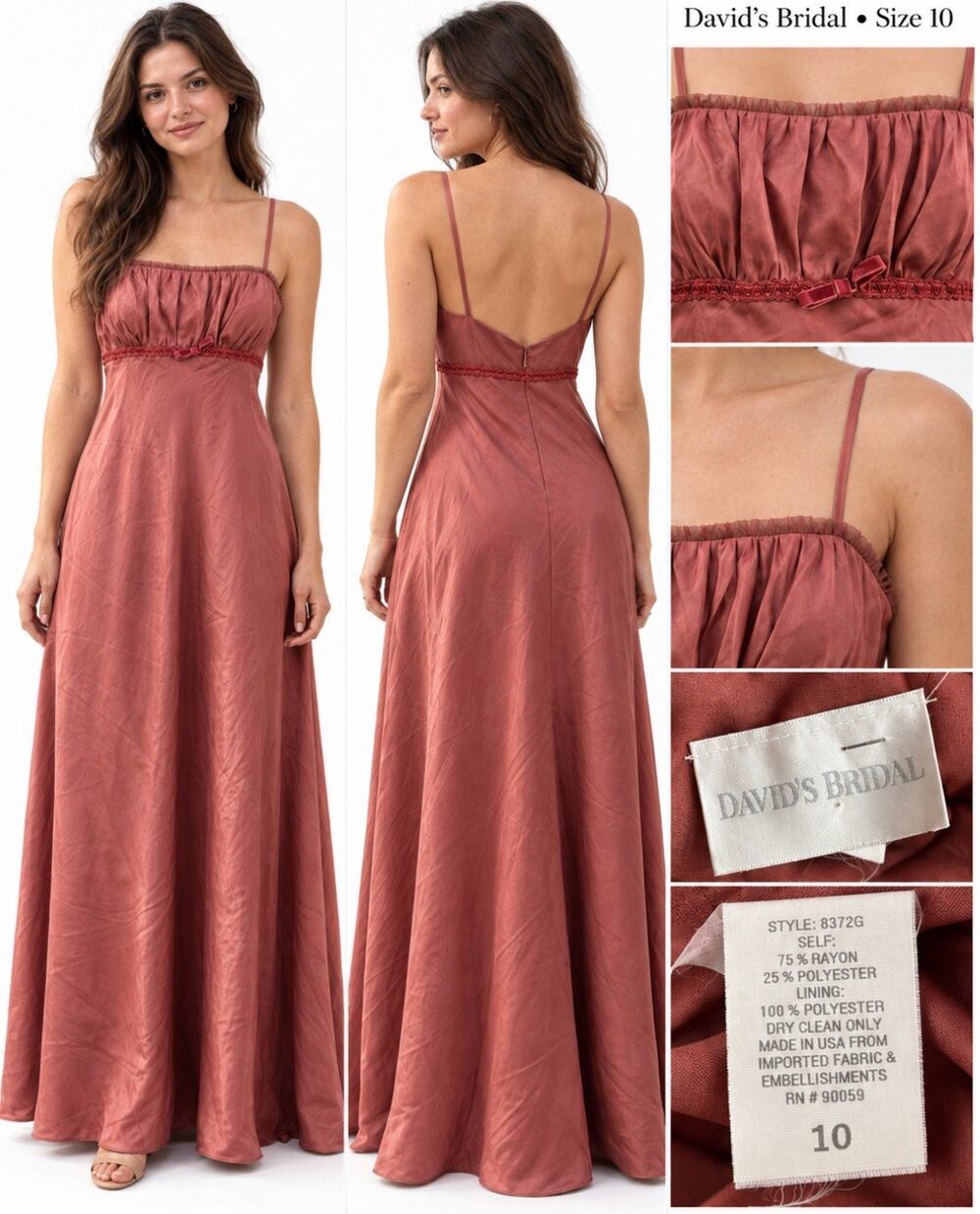 Y2K David's Bridal Empire Waist A-Line Maxi Dress Size 10 Terracotta Vtg Prom